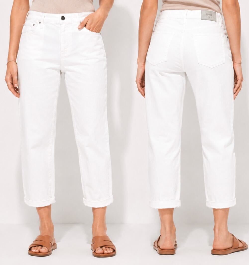 EDWIN Jamie Boyfriend High Rise White Jeans NWT Size 34